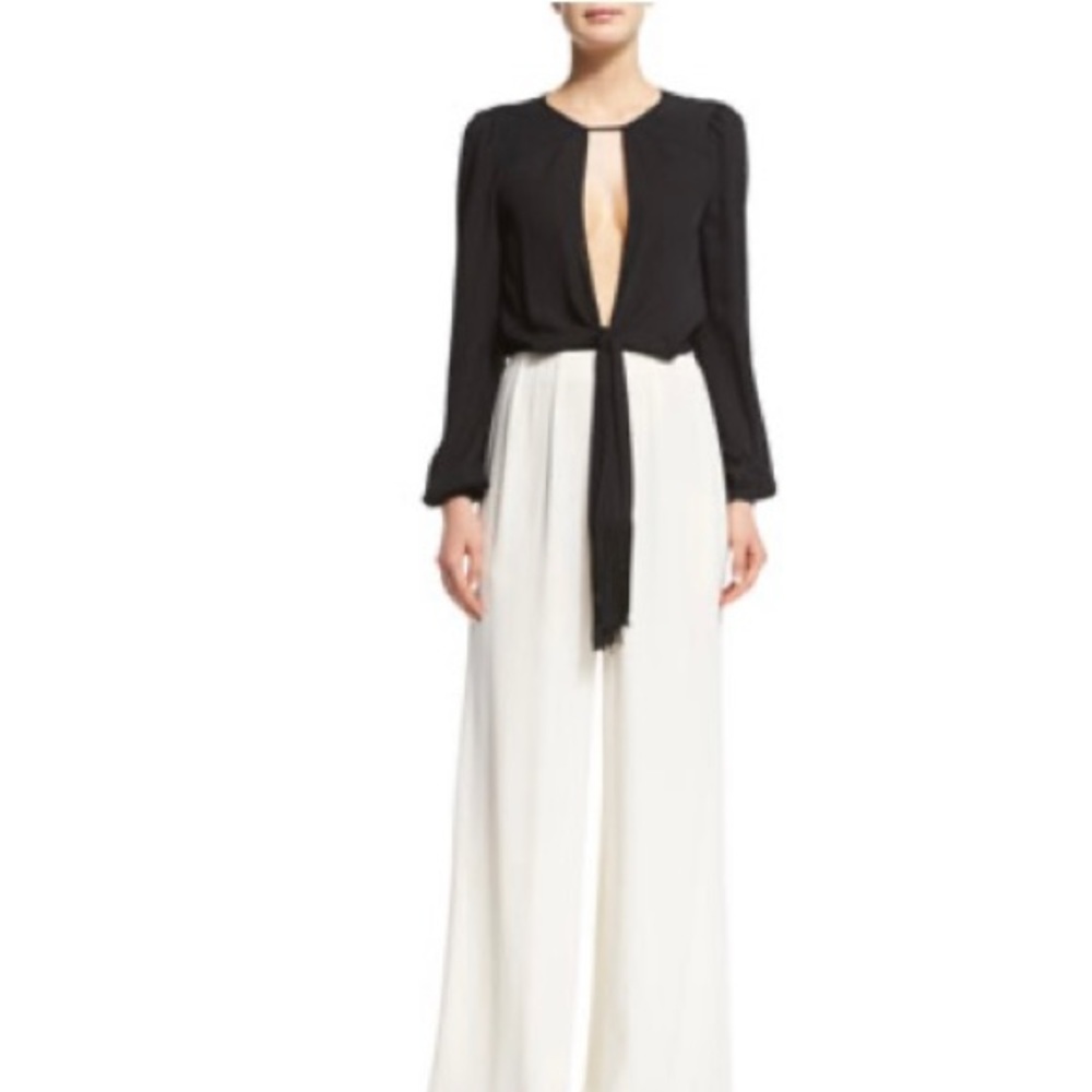 Rachel Zoe
Guilia Long-Sleeve Wide-Leg Jumpsuit, Black/White